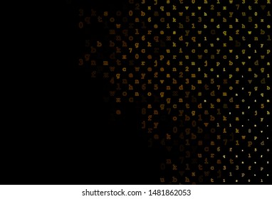 Dark Yellow, Orange vector background with signs of alphabet. Modern geometrical illustration with ABC english symbols. The pattern can be used for ad, booklets, leaflets of education.