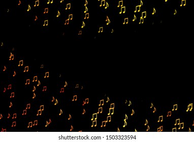 Dark Yellow, Orange vector background with music symbols. Decorative design in abstract style with music shapes. Pattern for websites of musicians.