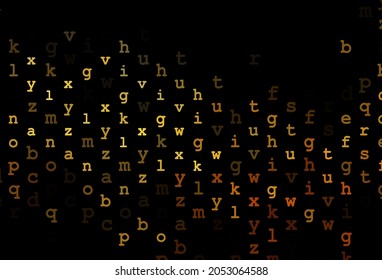 Dark yellow, orange vector background with signs of alphabet. Abstract illustration with colored latin alphabet. The pattern can be used as ads, poster, banner for books.