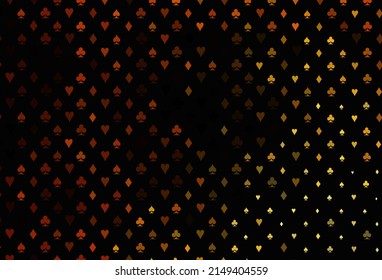 Dark yellow, orange vector background with cards signs. Colorful gradient with signs of hearts, spades, clubs, diamonds. Smart design for your business advert of casinos.