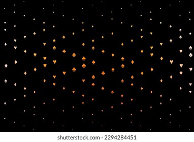 Dark Yellow, Orange vector background with cards signs. Colorful gradient with signs of hearts, spades, clubs, diamonds. Template for business cards of casinos.