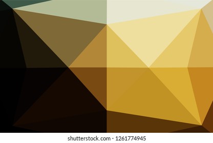 Dark Yellow, Orange vector blurry hexagon template. Triangular geometric sample with gradient.  A new texture for your design.