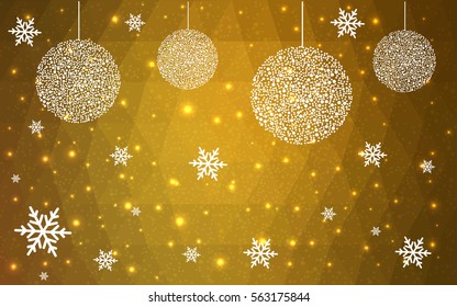 Dark yellow, orange vector christmas polygon background. Low poly Illustration consisting of triangles with snowflakes. Texture, seamless background of New Year celebration.