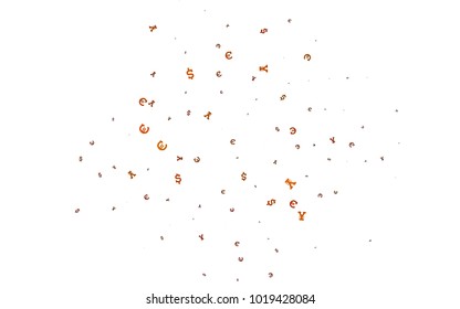 Dark Yellow, Orange vector cover with Euro, Dollar, Yen signs. Colored symbols of all currency on white background. Template for ads of markets, loans.
