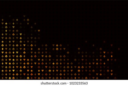 Dark Yellow, Orange vector cover with symbols of gamble. Glitter abstract sketch with isolated symbols of playing cards. Pattern for booklets, leaflets of gambling houses.