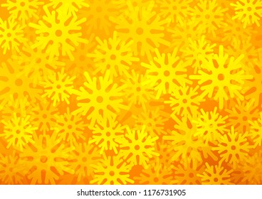 Dark Yellow, Orange vector cover with beautiful snowflakes. Blurred decorative design in xmas style with snow. The pattern can be used for new year ad, booklets.