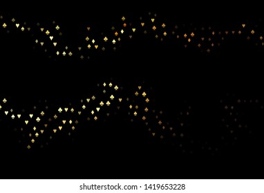 Dark Yellow, Orange vector cover with symbols of gamble. Glitter abstract sketch with isolated symbols of playing cards. Design for ad, poster, banner of gambling websites.