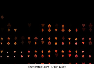 Dark Yellow, Orange vector cover with symbols of gamble. Colorful gradient with signs of hearts, spades, clubs, diamonds. Template for business cards of casinos.