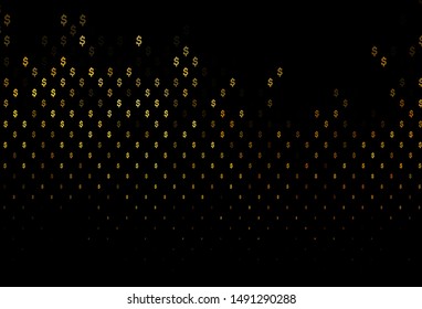 Dark Yellow, Orange vector cover with dollar, USD, usa signs. Blurred design in with symbols of dollar, USD, usa. Best design for your ad, poster, banner of money.