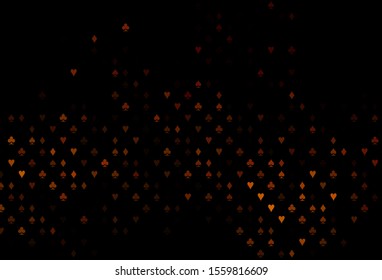 Dark Yellow, Orange vector cover with symbols of gamble. Blurred decorative design of hearts, spades, clubs, diamonds. Pattern for leaflets of poker games, events.