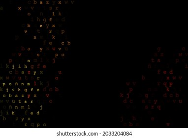 Cubierta vectorial de color amarillo oscuro, naranja, con símbolos ingleses. Ilustración abstracta con alfabeto latino de color. El patrón se puede usar como anuncios, afiches, pancartas para libros.