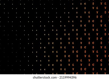 Dark yellow, orange vector cover with EUR, USD, GBP, JPY. Abstract illustration with colored financial digital symbols. Smart design for your business advert of economic, wealth.