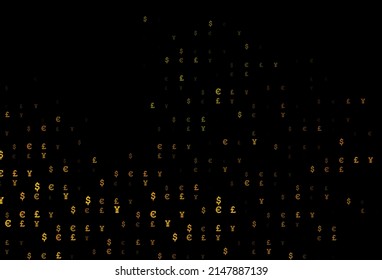 Dark Yellow, Orange vector cover with EUR, JPY, GBP signs. Blurred design in with symbols of EUR, JPY, GBP. The pattern can be used for financial, investment websites.