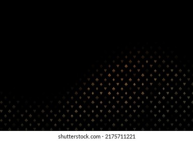 Dark yellow, orange vector cover with symbols of gamble. Glitter abstract sketch with isolated symbols of playing cards. Smart design for your business advert of casinos.