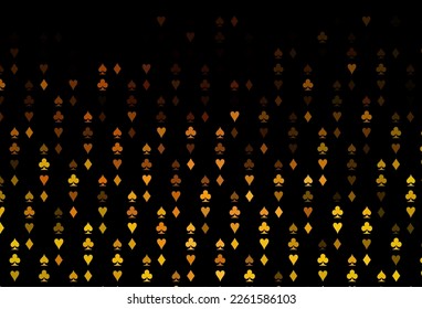 Dark Yellow, Orange vector cover with symbols of gamble. Colorful gradient with signs of hearts, spades, clubs, diamonds. Design for ad, poster, banner of gambling websites.