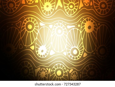 Dark Yellow, Orange vector indian curved background. Shining colored illustration with doodles in Zen tangle style. The elegant pattern can be used as a part of a brand book.