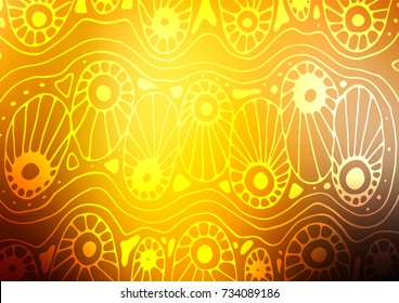 Dark Yellow, Orange vector indian curved template. Sketchy hand drawn doodles on blurred background. The doodle design can be used for your web site.