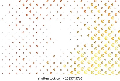 Dark Yellow, Orange vector layout with banking symbols. Blurred design in simple style with symbols of Euro. Best design for your ad, poster, banner of BTC money.