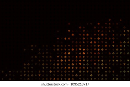 Dark Yellow, Orange vector layout with elements of cards. Illustration with set of hearts, spades, clubs, diamonds. Design for ad, poster, banner of gambling websites.