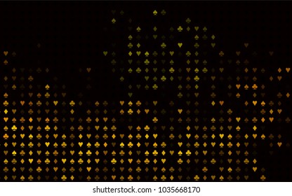 Dark Yellow, Orange vector layout with elements of cards. Glitter abstract sketch with isolated symbols of playing cards. Design for ad, poster, banner of gambling websites.