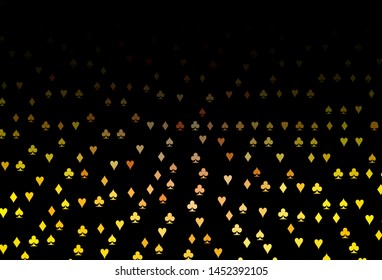 Dark Yellow, Orange vector pattern with symbol of cards. Illustration with set of hearts, spades, clubs, diamonds. Pattern for leaflets of poker games, events.