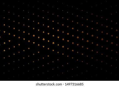 Dark Yellow, Orange vector pattern with symbol of cards. Illustration with set of hearts, spades, clubs, diamonds. Design for ad, poster, banner of gambling websites.