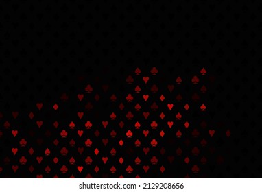 Dark yellow, orange vector pattern with symbol of cards. Illustration with set of hearts, spades, clubs, diamonds. Pattern for leaflets of poker games, events.