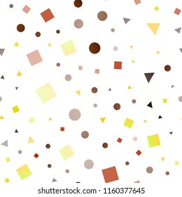 Dark Yellow, Orange vector seamless backdrop with lines, circles, rhombus. Abstract illustration with colorful dots, lines, cubes. Trendy design for wallpaper, fabric makers.
