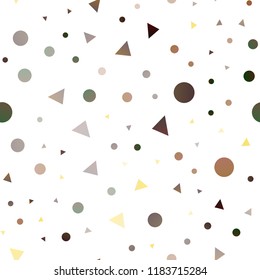 Dark Yellow, Orange vector seamless backdrop with lines, circles. Illustration with set of colorful circles, triangles. Design for textile, fabric, wallpapers.