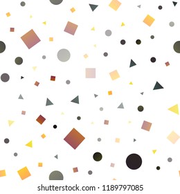 Dark Yellow, Orange vector seamless pattern in polygonal style with circles. Illustration with colorful circles, triangles, rectangles. Pattern for design of window blinds, curtains.