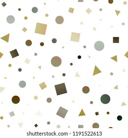 Dark Yellow, Orange vector seamless pattern in polygonal style with circles. Decorative design in abstract style with lines, dots, cubes. Pattern for trendy fabric, wallpapers.