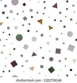 Dark Yellow, Orange vector seamless layout with circles, lines, rectangles. Abstract gradient illustration with circles, triangles, cubes. Template for business cards, websites.