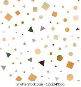 Dark Yellow, Orange vector seamless layout with circles, lines, rectangles. Illustration with set of colorful circles, triangles, squares. Template for business cards, websites.