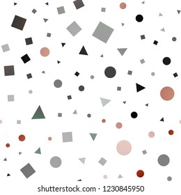 Dark Yellow, Orange vector seamless layout with circles, lines, rectangles. Abstract illustration with colorful dots, lines, cubes. Pattern for design of fabric, wallpapers.