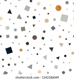 Dark Yellow, Orange vector seamless backdrop with lines, circles, rhombus. Illustration with colorful circles, triangles, rectangles. Trendy design for wallpaper, fabric makers.