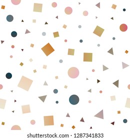 Dark Yellow, Orange vector seamless background with triangles, circles, cubes. Glitter abstract illustration with spheres, squares, lines. Design for textile, fabric, wallpapers.