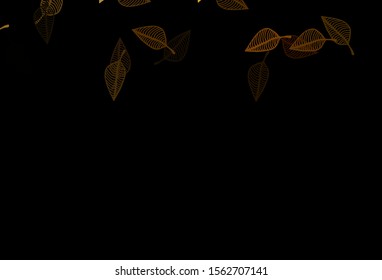 Dark Yellow, Orange vector sketch background. Doodle illustration of leaves in Origami style with gradient. Brand new style for your business design.