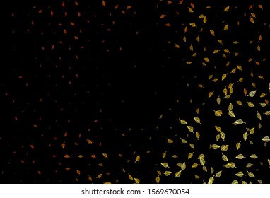 Dark Yellow, Orange vector sketch template. A vague abstract illustration with leaves in doodles style. A new texture for your design.