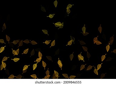 Dark Yellow, Orange vector sketch backdrop. Shining colorful illustration with leaves in doodle style. Pattern for wallpapers and coloring books.