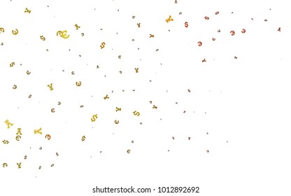 Dark Yellow, Orange vector template with Euro, Dollar, Yen. Modern abstract illustration with symbols of money. The pattern can be used as ads, poster, banner for payments.