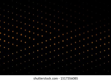 Dark Yellow, Orange vector template with poker symbols. Illustration with set of hearts, spades, clubs, diamonds. Template for business cards of casinos.
