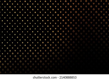Dark yellow, orange vector template with poker symbols. Colorful gradient with signs of hearts, spades, clubs, diamonds. Pattern for booklets, leaflets of gambling houses.
