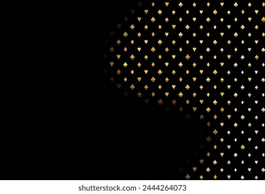 Dark yellow, orange vector template with poker symbols. Colorful gradient with signs of hearts, spades, clubs, diamonds. Pattern for leaflets of poker games, events.