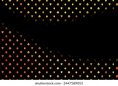 Dark yellow, orange vector template with poker symbols. Glitter abstract sketch with isolated symbols of playing cards. Pattern for ads of parties, events in Vegas.