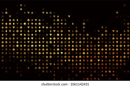 Dark Yellow, Orange vector texture with playing cards. Shining illustration with hearts, spades, clubs, diamonds. Pattern for ads of parties, events in Vegas.