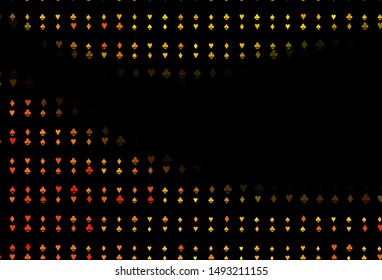 Dark Yellow, Orange vector texture with playing cards. Glitter abstract sketch with isolated symbols of playing cards. Pattern for leaflets of poker games, events.