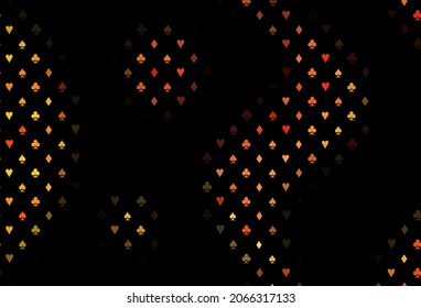 Dark yellow, orange vector texture with playing cards. Colored illustration with hearts, spades, clubs, diamonds. Smart design for your business advert of casinos.