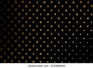 Dark yellow, orange vector texture with playing cards. Illustration with set of hearts, spades, clubs, diamonds. Pattern for leaflets of poker games, events.