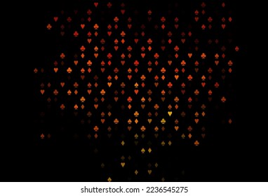 Dark Yellow, Orange vector texture with playing cards. Colored illustration with hearts, spades, clubs, diamonds. Pattern for leaflets of poker games, events.