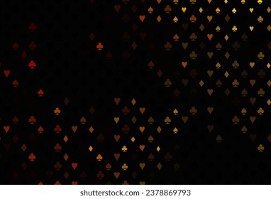 Dark yellow, orange vector texture with playing cards. Colorful gradient with signs of hearts, spades, clubs, diamonds. Pattern for ads of parties, events in Vegas.